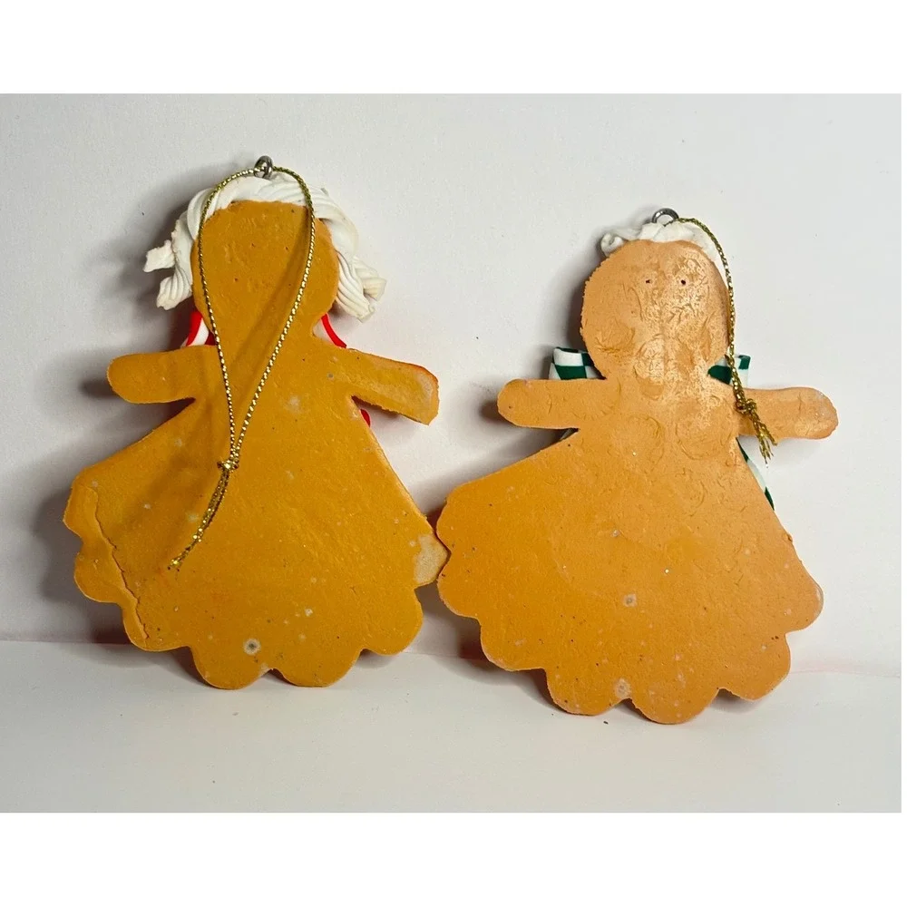 Vintage Claydough Gingerbread Man Ornaments Mr & Mrs Holiday Christmas Decor 2pc